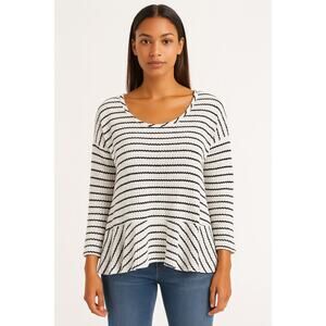 Wee the Free Peplum Top Size M Black White Striped Long Sleeve Scoop Neck Preppy